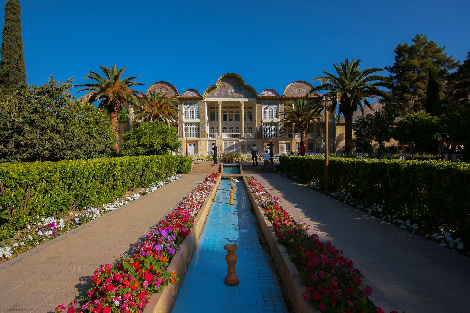 Cypresses and reflecting pool at Eram Garden, Shiraz — UNESCO World Heritage.