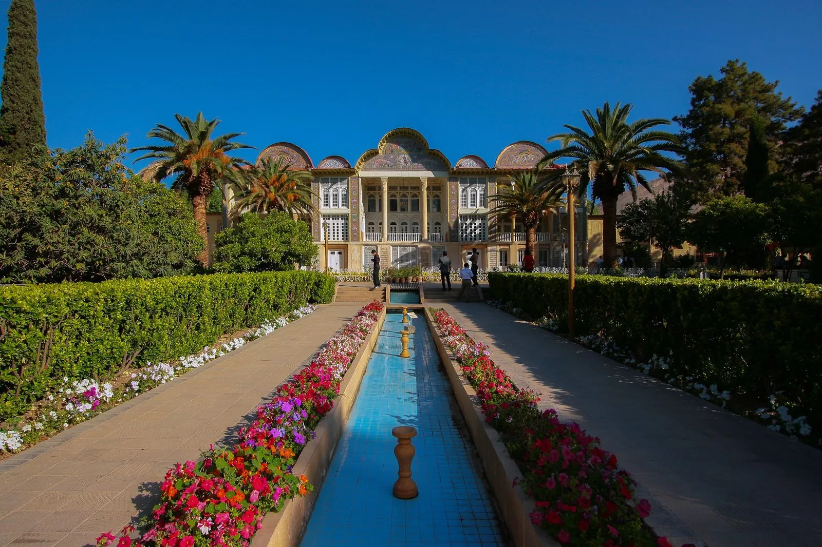 Cypresses and reflecting pool at Eram Garden, Shiraz — UNESCO World Heritage.