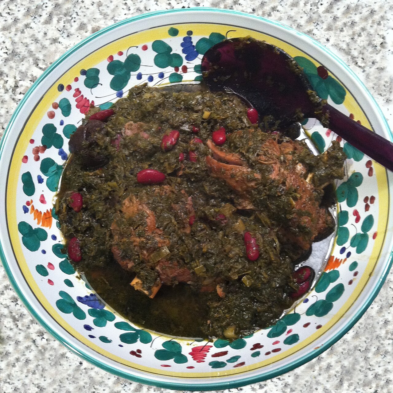Ghormeh sabzi — the herb stew with dried lime that Iranians abroad miss most.