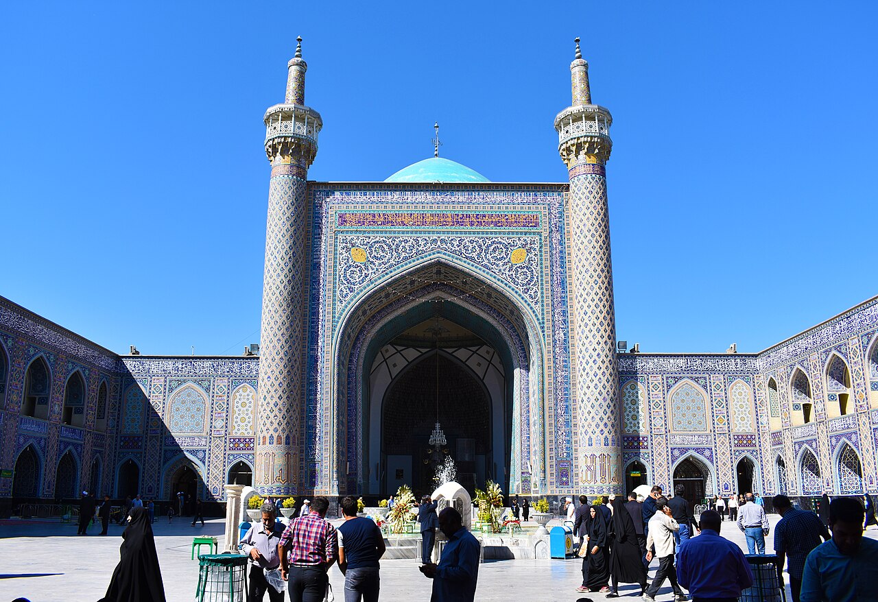 The Goharshad Mosque (1418) inside the Mashhad complex — Timurid summit.