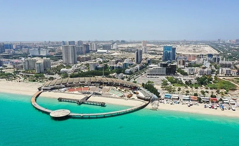 Kish Island at sunset — duty-free leisure island with snorkeling reefs and the underground Kariz aqueduct.