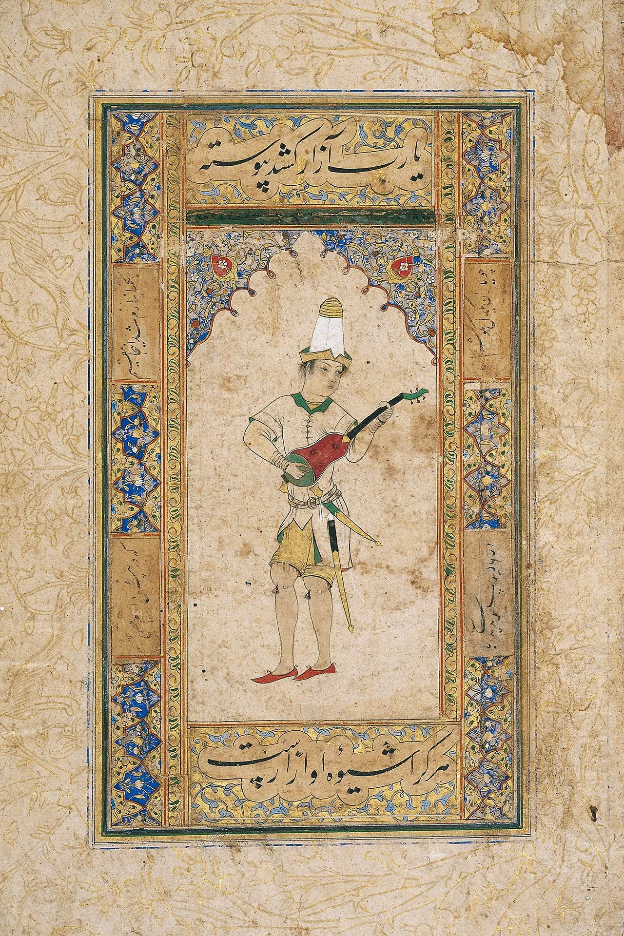 A young player with the tār — the long‑necked lute at the heart of Iranian classical music.