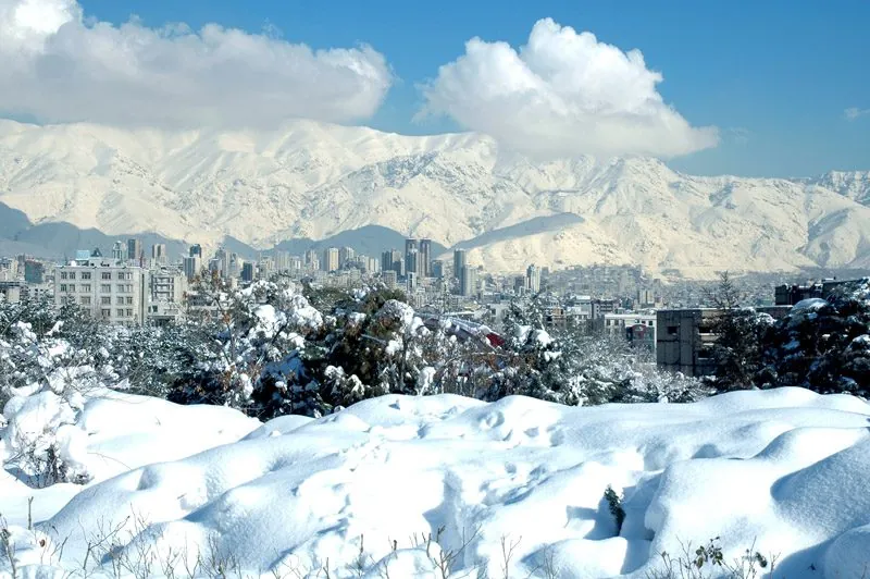 Tehran sprawling beneath the Alborz, seen from the Tochal cable car.
