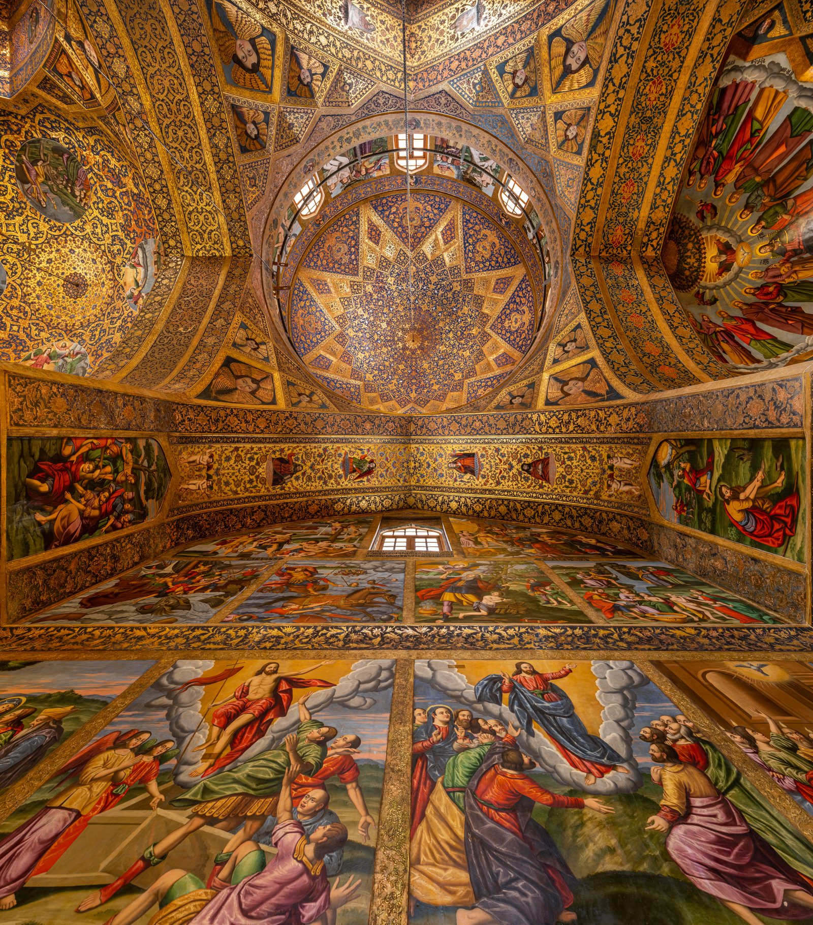 The frescoed interior of Vank Cathedral in the Armenian quarter of New Julfa, Isfahan.