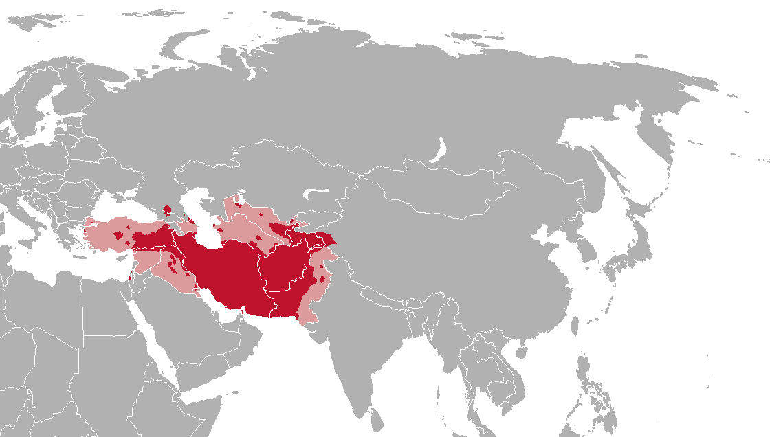 نقشهٔ «ایرانِ بزرگ» — حوزهٔ فرهنگیِ فارسی