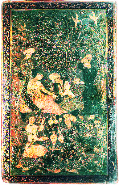 Persian manuscript page combining Naskh body text and Thuluth display script.