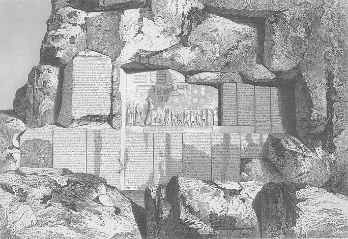 An artistic rendering of Achaemenid couriers on horseback, part of the Angarium postal system, galloping along a paved section of the Royal Road at sunset.
