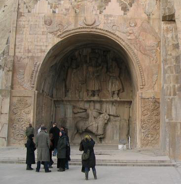 The immense rock relief at Naqsh-e Rostam showing the triumph of Sasanian king Shapur I over the Roman emperors Philip the Arab and Valerian, c. 260-272 CE.
